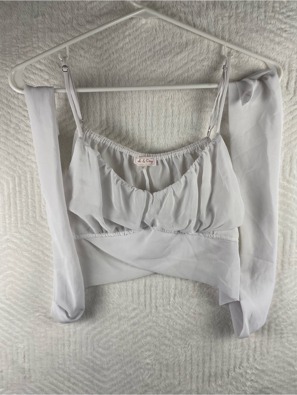 White Chiffon Cropped Camisole with Draped Tie Sleeves